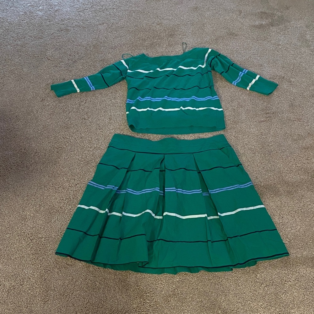 Ann Taylor Green Striped Jumpsuit - Picture 2 of 2